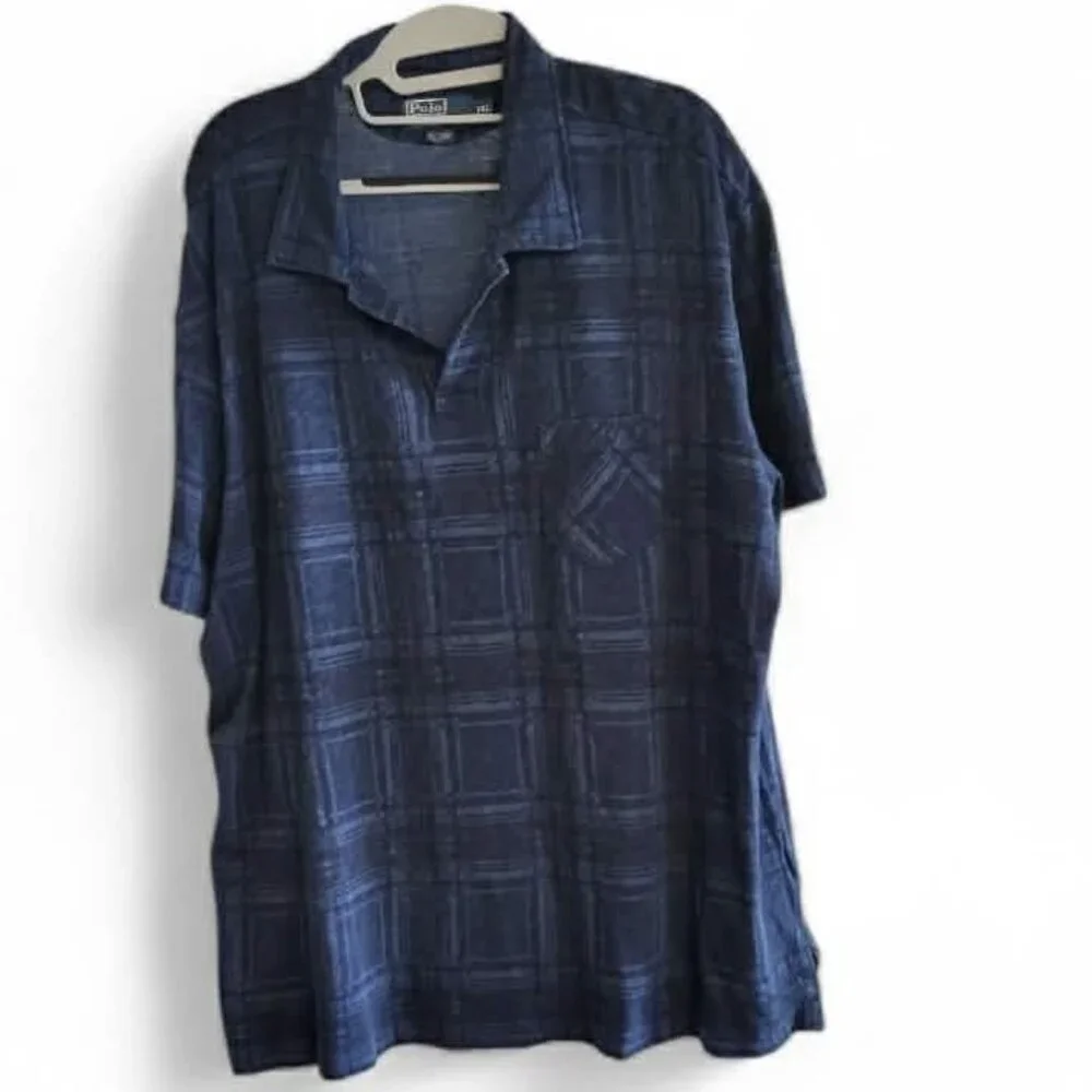 Polo Ralph Lauren Men's Short-Sleeve Collared Polo Button Shirt Blue Plaid XXL